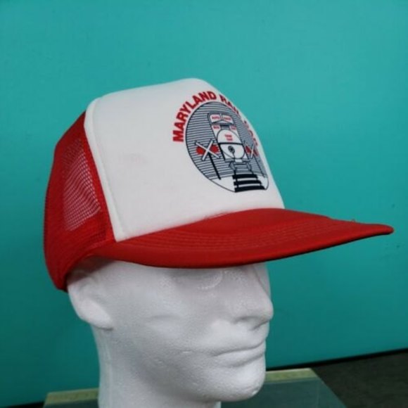 Vintage Train Maryland Rail Car Snapback Mesh Back Trucker Hat Cap Red  & White - Picture 5 of 7